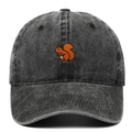 Vintage gewaschene dunkelgraue Baumwoll Baseballkappe mit Eichhörnchen Bestickung - Verstellbar / Schwarz