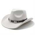 Detail of western cowboy hat featuring black leather band with vintage silver conchos - M (56-58cm) / Cream