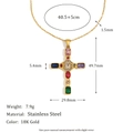 Colorful Cross Pendant Necklace - Gold