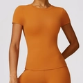 Camiseta de yoga ajustada de secado rápido en naranja vibrante para mujer deporte - S / Naranja