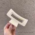 Cream white rectangular hollow hair claw clip for women, minimalist style, 8.5cm length - Beige Square Hair Claw