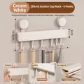 Creamy white suction cup kitchen rail with six adjustable sliding hooks for utensils - Single Bar Style / 6 Hooks-30CM / Cream