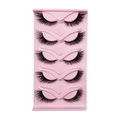 Five pairs of black fox eye false eyelashes with long ends on a pink butterfly tray - 5 Pairs Pink Tray (HN-15)