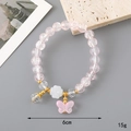 Pink moonstone beaded bracelet with gold accents and four-leaf clover pendant charm - Pink Crackle Bead + Pink Butterfly (K3328)