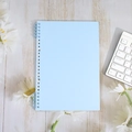 Light blue frosted PP notebook cover with transparent binder on white wood background - B5-26 Holes / Morandi Blue - (2 Pieces Including Clips)