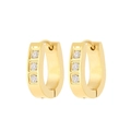 Minimalist gold U-shaped earrings with vertical zircon inlay for stylish couples - Three Square Zircon Huggie (KE109377-XY)