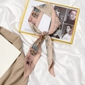 French style beige ribbon scarf with vintage botanical prints tied in a bow - Castle Pink