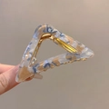 Pince à cheveux triangle ajourée avec motif marbré bleu et ambre en acétate de luxe - Bleu et Blanc