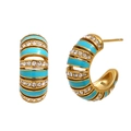 Orecchini a cerchio a C placcati oro 18K con smalto azzurro e cristalli trasparenti - Forma a C Cava Strass Smalto (Oro-Blu) / Oro Blu