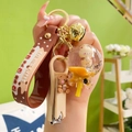 Brown leather milk tea bear keychain with liquid sequin ball and mini nail clipper - Lollipop + Nail Clipper Set