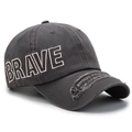 Vintage dark grey washed cotton baseball cap with BRAVE embroidery and distressed details - Adjustable / Gray