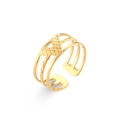 Three-layer open ring in gold finish with V-shaped diamond pattern and twisted texture - Adjustable Open / Three-layer V-shaped Open Ring