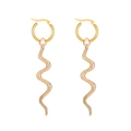 Gilded punk style snake dangle earrings with intricate scale texture in gold finish - Textured Snake Hoop (M-798) / Gold