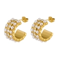 Eleganti orecchini a semicerchio placcati oro con perle e zirconi cubici scintillanti - Oro