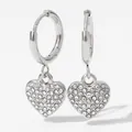 Silver hoop earrings with sparkling cubic zirconia heart pendants in a polished finish - Silver With White Zircon (PDE1207)