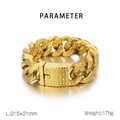 Macro di un bracciale a catena in acciaio dorato da 21mm con dettagli su dimensioni e peso - Oro (KB182892-KJX)