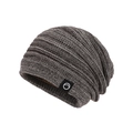 Berretto in maglia melange grigio marrone da donna con fodera in pile calda per l'inverno - Khaki Misto