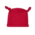 Bonnet en tricot rouge pour bébé avec nœuds de bois de cerf et bord plié - Bordeaux