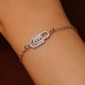 French style silver paperclip necklace with pavé diamonds on a minimalist chain - White K Pavé Paper Clip Bracelet (2602)