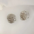 Silver drop hoop earrings featuring a unique irregular textured ripple finish - Silver Textured Round Ear Buckle