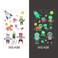 Glow-in-the-dark waterproof astronaut animal tattoos for kids, model WS-K98 - Cartoon Mix Style (WS-K98)