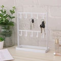 White tiered metal jewelry stand with ten hooks and rectangular base for accessories - 10 Hooks / White