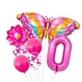 Kit de ballons papillon et fleur rose avec chiffre 0 pour décoration de fête - Rose Rouge Chiffre 0