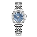 Elegant Gedi silver steel watch featuring blue mother-of-pearl dial and crystal bezel - Black Blue Mother of Pearl Dial Silver Steel Strap