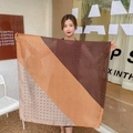 Polka dot and geometric print square scarf in brown, caramel, and apricot colors - Style 9
