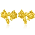 Elegant gold bow-shaped stainless steel earrings with polished finish and ribbon detail - Asymmetric Dropping Bow