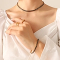 Elegant gold plated necklace and bracelet jewelry set with faceted black zircons - Black Zirconia Necklace / Gold