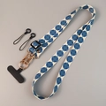 Adjustable crossbody phone strap with blue and white vintage totem pattern and gold clips - Kazakh Blue