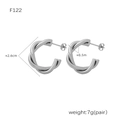 Silver twisted C-shape stainless steel hoop earrings with elegant metallic texture - F122-Small Twist / Steel