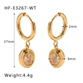 Golden heart earrings with green zircon pendant, weight 4.4g and 27mm height - White Transparent Oval Stone Hoop Earrings(HF-E3267-WT)