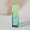 Minimalist square acrylic flower vase with yellow to teal gradient and transparent finish - Large Glossy Green