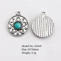 Vintage alloy turquoise celestial sun moon pendant charm, double-sided 24x20mm design - Vintage Round