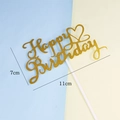 Glittering gold Happy Birthday cake topper with heart design, 11cm width, variant style - Heart Birthday Gold