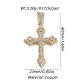 Golden cross pendant with white zircon inlays made of copper, size 40mm by 23mm - Full Zirconia Golden Cross Pendant