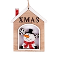 Ornamento natalizio in legno a forma di casa con pupazzo di neve, sciarpa rossa e cappello nero - Pupazzo di Neve