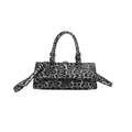 Fashionable leopard print small square PU handbag with adjustable shoulder strap in grey - Gray
