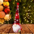 Decoración de gnomo de Navidad con gorro de punto de copos y barba blanca - Rojo