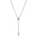 Virgin Mary Y-necklace with light blue beads and sparkling cross pendant in gold finish - Gold Light Green Chain