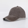 Side view of vintage washed cotton baseball cap with curved brim in charcoal grey - Adjustable / Dark Gray