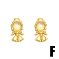 Fairy tale princess stud earrings in gold with opal and yellow crystal accents - Cartoon Girl Figure Style (F)