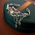 Spider web silver bangle with moonstone centerpiece and elegant hanging fringe chains - 72# Spider Web Moonstone Tassel Style / Silver