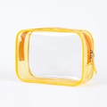 Transparent PVC waterproof travel toiletry bag with yellow trim and zipper closure - Yellow