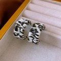 Chic black and white woven C-shape hoop earrings with vintage textured pattern - 75# 925 Sterling Silver Earring Post-Black White Braided Vintage C-Hoop Earrings