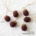 Set of 6 dark brown wool felt acorn ornaments with jute rope for Christmas DIY - Pack of 6 (10g) / Dark Coffee