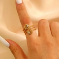 Elegant gold multi-layer wrap ring with cubic zirconia stones worn on a model's hand - Triple Wrap Open Double Round Zircon Style (8993)