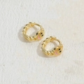 Golden woven chain hoop earrings with colorful enamel smiley face charms for women - Pink (ES2227)